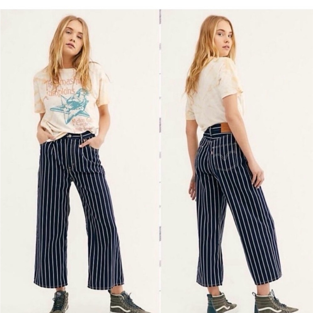 Levi's Navy Blue Stripe Wide-Leg Pants